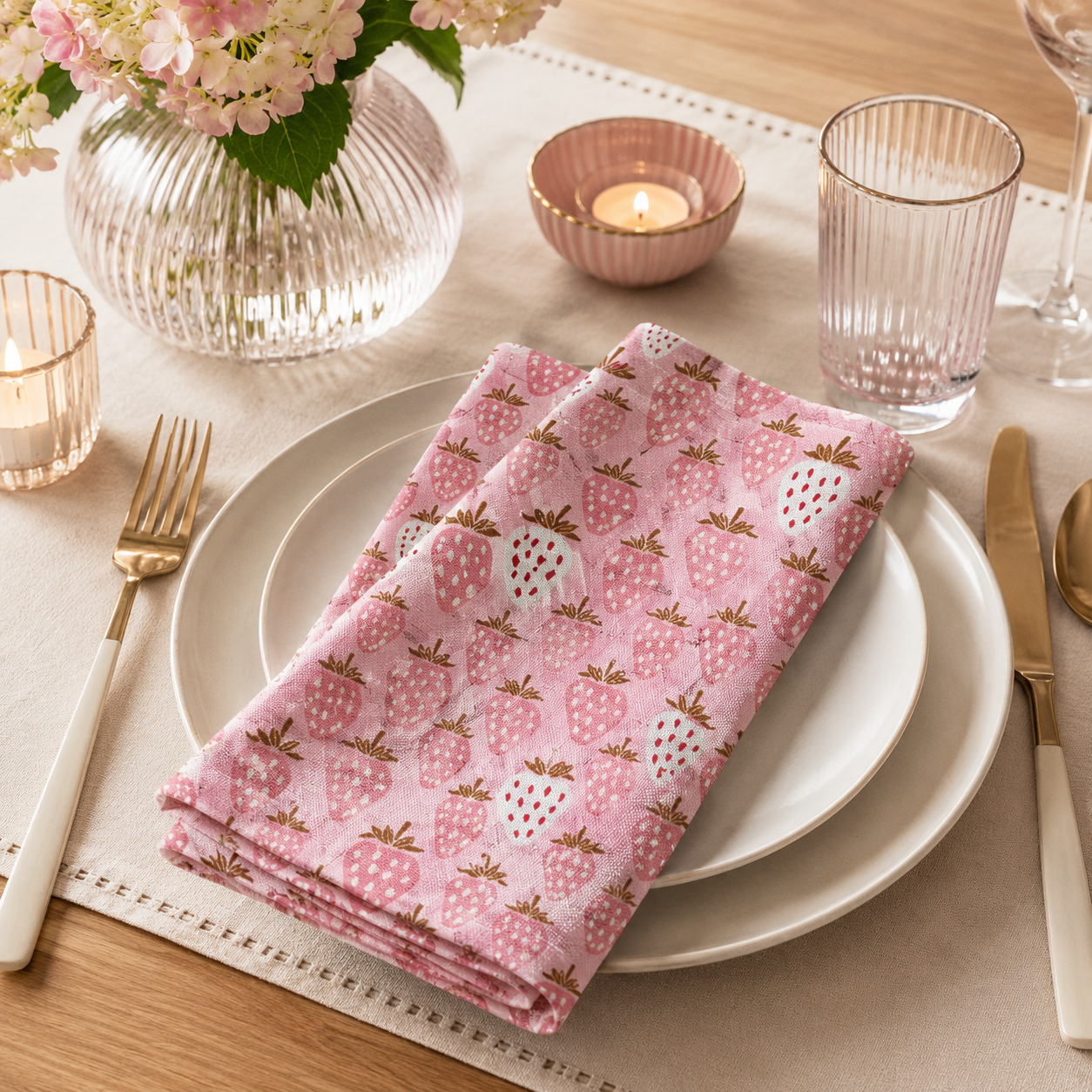 Under the Apple Tree Queen of Berries Flush Pink Fabric by Loes van Oosten