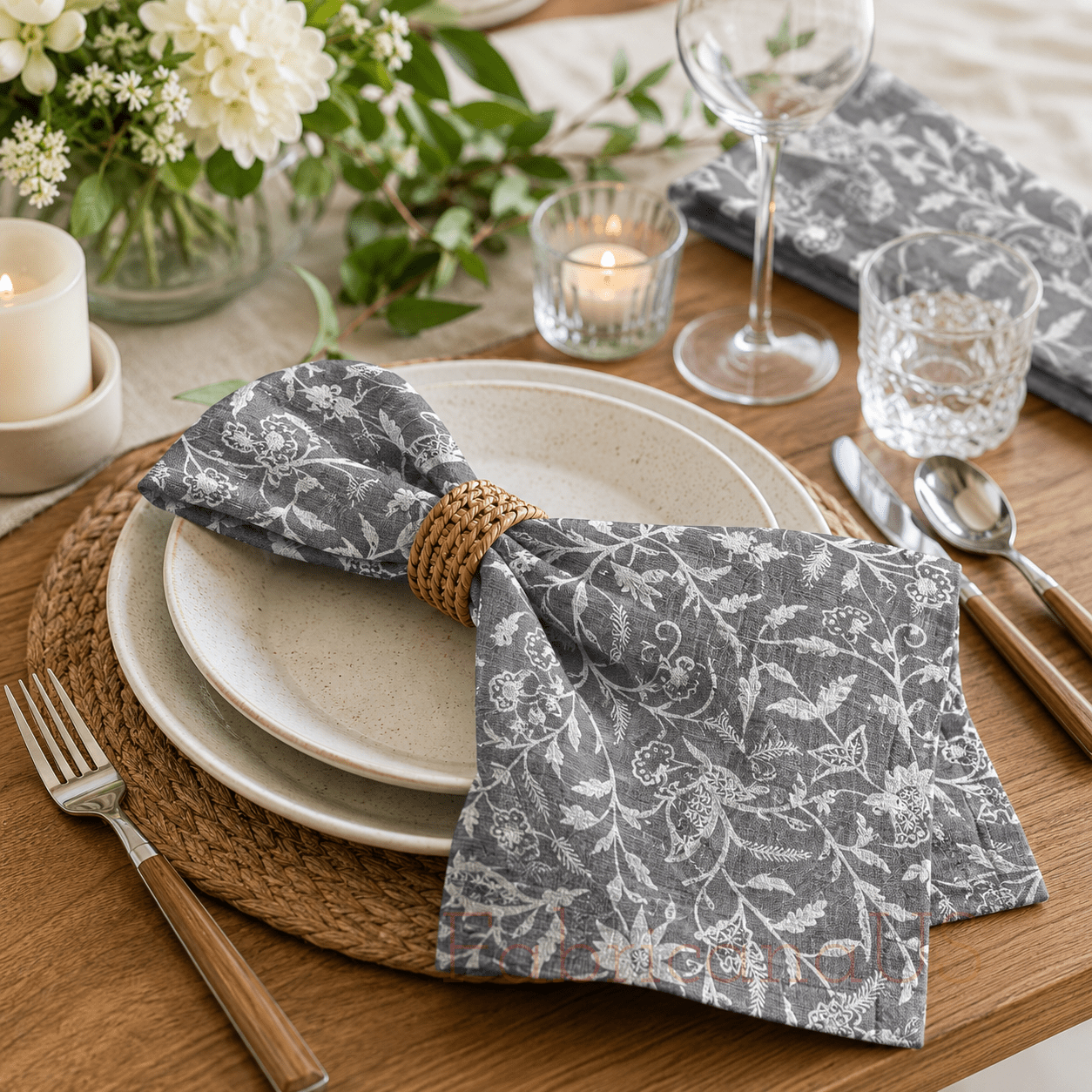 Linen Crewel Hand Embroidered Fabric-Kashmir Crewel-White on Linen-Myth 766