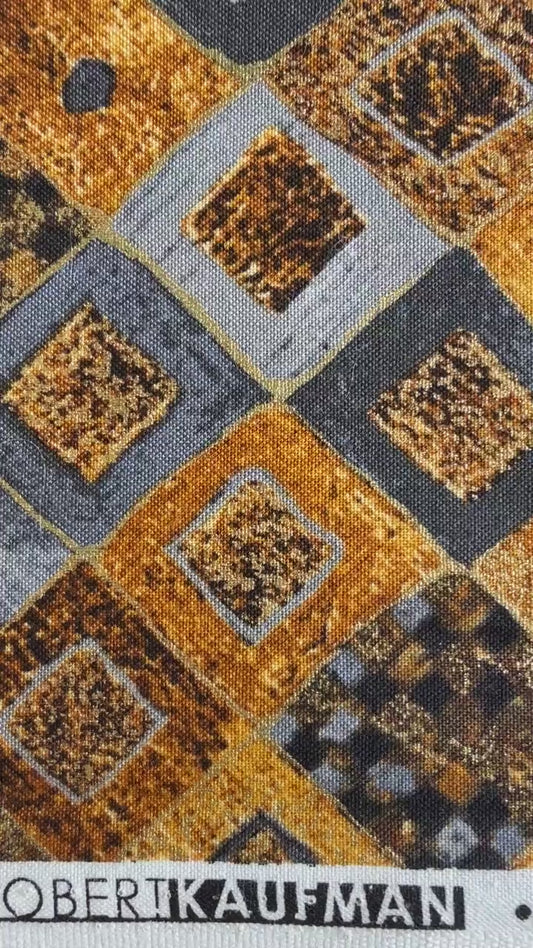Gustav Klimt Squares & Diamonds Gold Metallic Quilting Cotton Fabric by Robert Kaufman – SRKM-17184-133