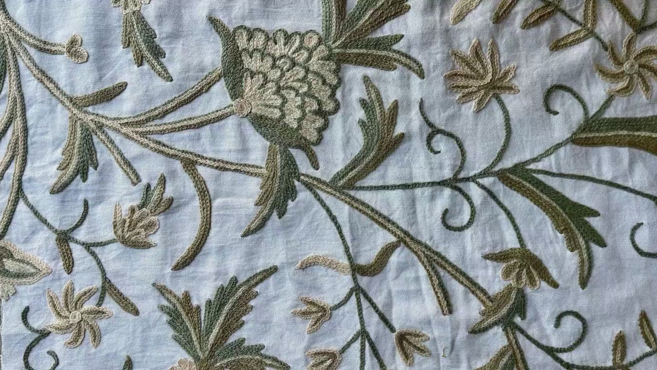 Crewel Embroidery Fabric-Kashmir Crewel on White-Myth D/7 Tune