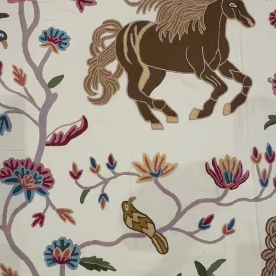 Crewel Hand Embroidered Fabric-Kashmir Crewel-Cotton Base-Flying Horse