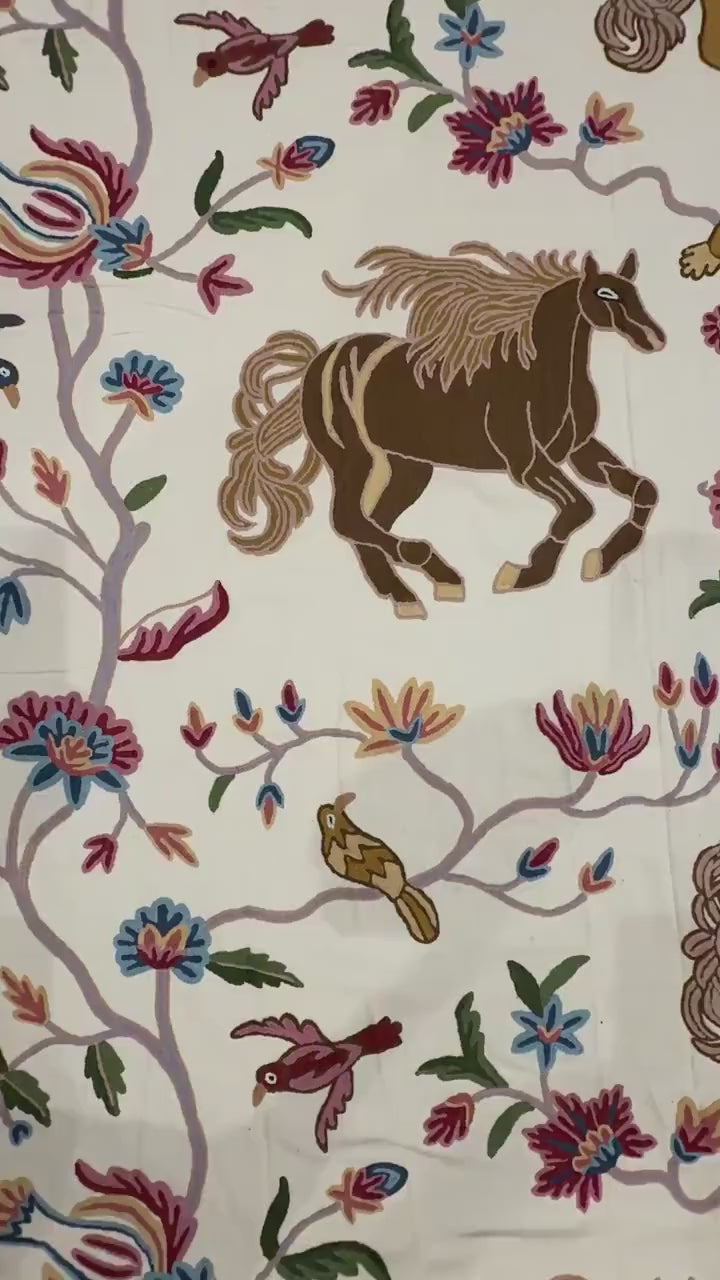 Crewel Hand Embroidered Fabric-Kashmir Crewel-Cotton Base-Flying Horse