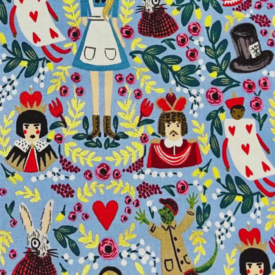 Wonderland-Rifle Paper Co-Periwinkle Metallic Fabric-Cotton+ Steel-Quilting Cotton Fabric-AB8013-002