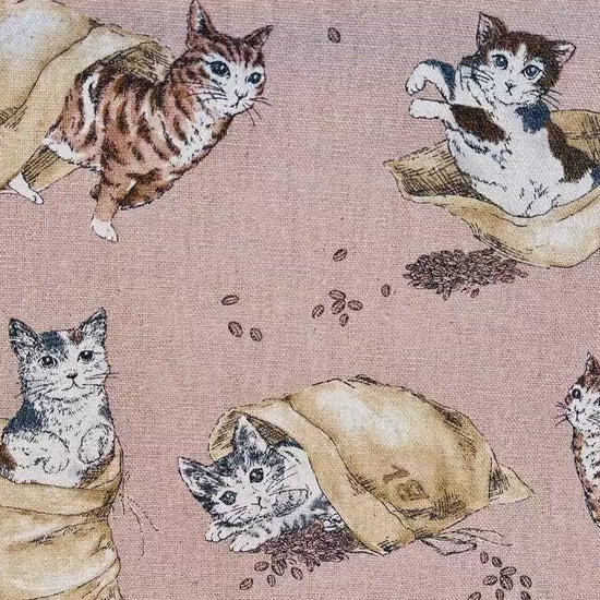 Cat - Coffee and Cats - Funny Cats - Kokka Fabric-Japanese Canvas Fabric.