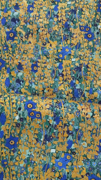 Gustav Klimt-Cobalt Gold Triangles-Robert Kaufman-Quilting Cotton Fabric-SRKDM-22727-72
