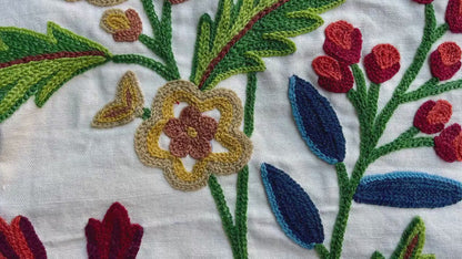 Crewel Hand Embroidered Fabric-Kashmir Crewel-Cotton Duck-Myth Urban Spring