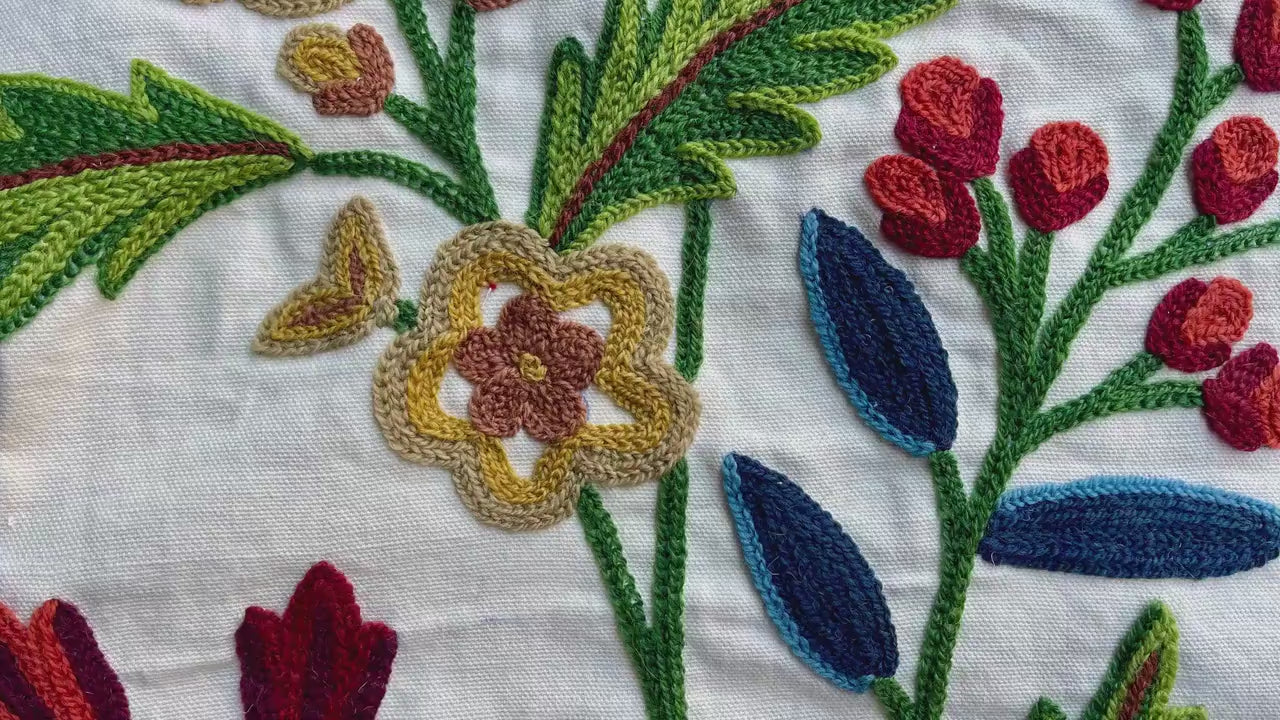 Crewel Hand Embroidered Fabric-Kashmir Crewel-Cotton Duck-Myth Urban Spring