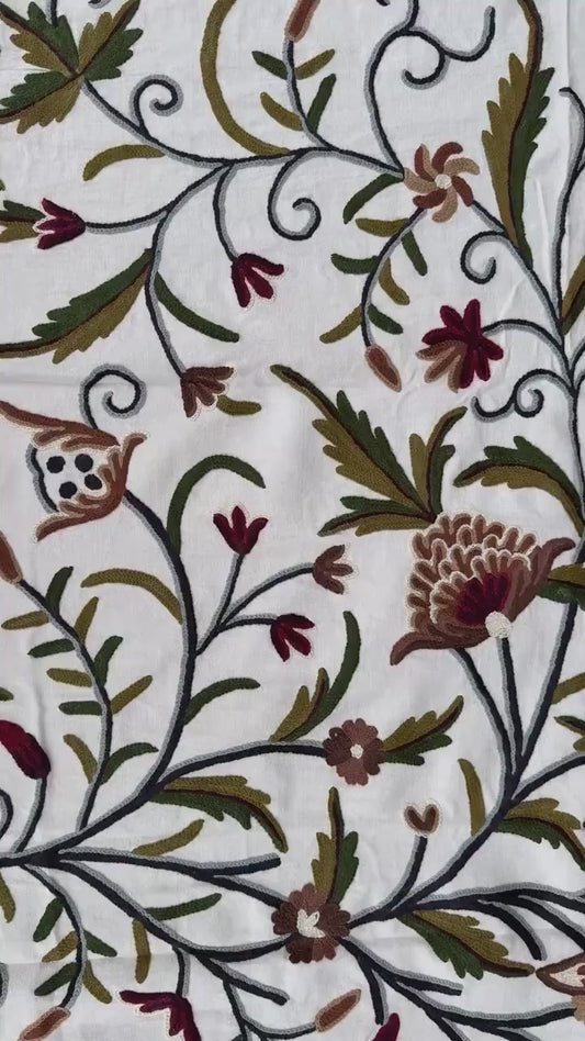 Crewel Hand Embroidered Fabric-Kashmir Crewel-Cotton Base-Myth D/7 Multi Color