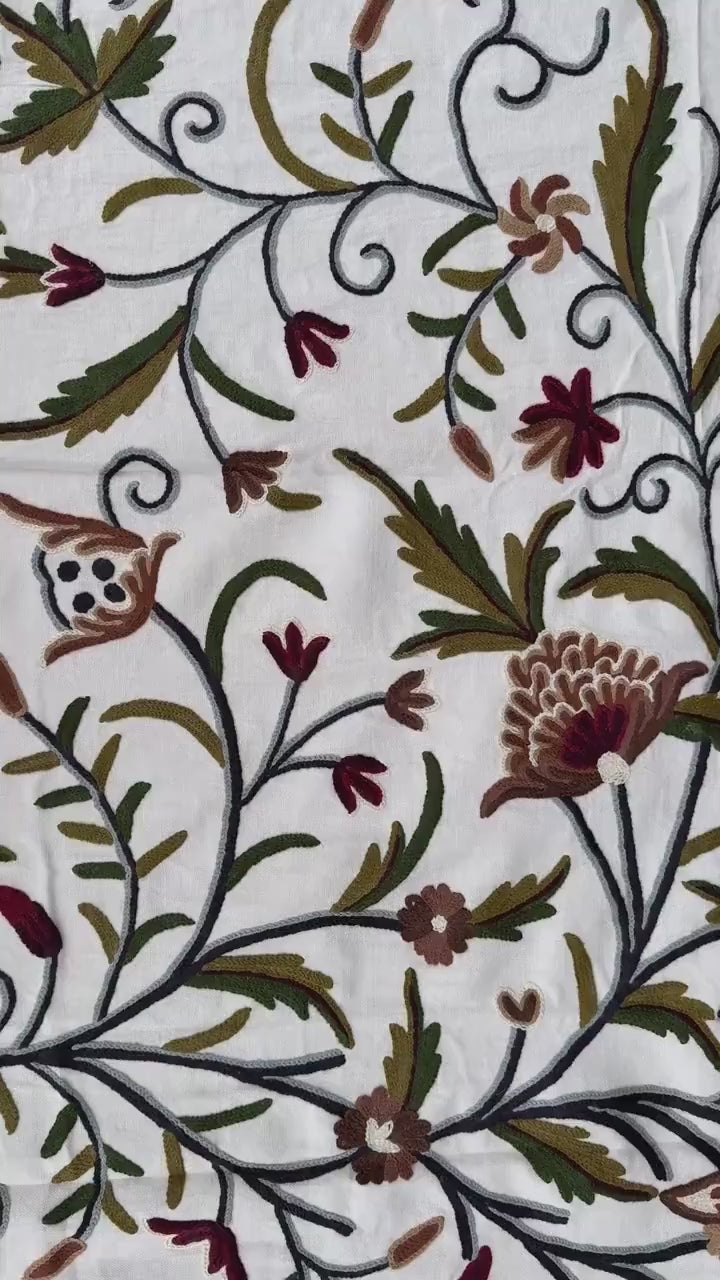 Crewel Hand Embroidered Fabric-Kashmir Crewel-Cotton Base-Myth D/7 Multi Color