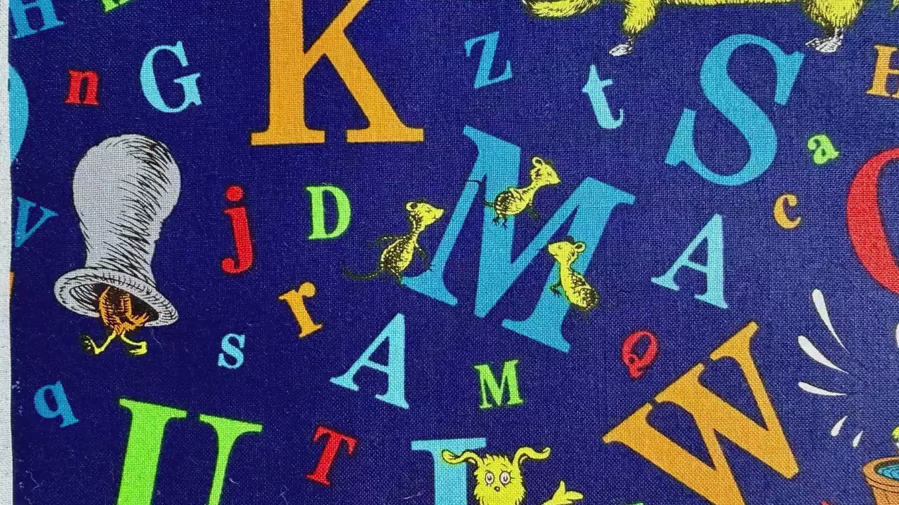 Dr.Seuss ABC Alphabet Books Animals - Robert Kaufman - Navy  Cotton Fabric - Quilting Cotton - ADE-74350-9