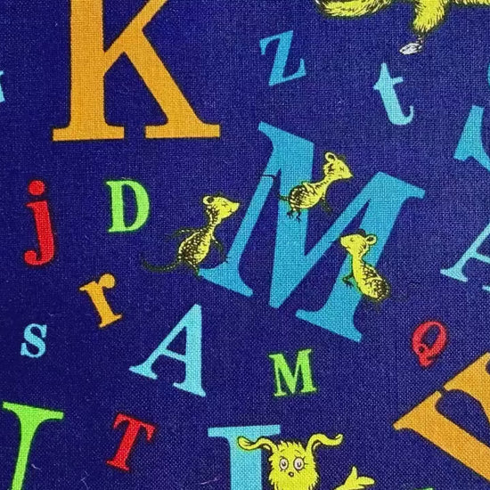 Dr.Seuss ABC Alphabet Books Animals - Robert Kaufman - Navy  Cotton Fabric - Quilting Cotton - ADE-74350-9