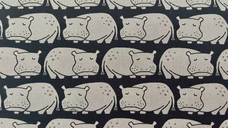 Rising Sun - Weary Hippo - Black Fabric - Loes Van Oosten - LV901-BK4
