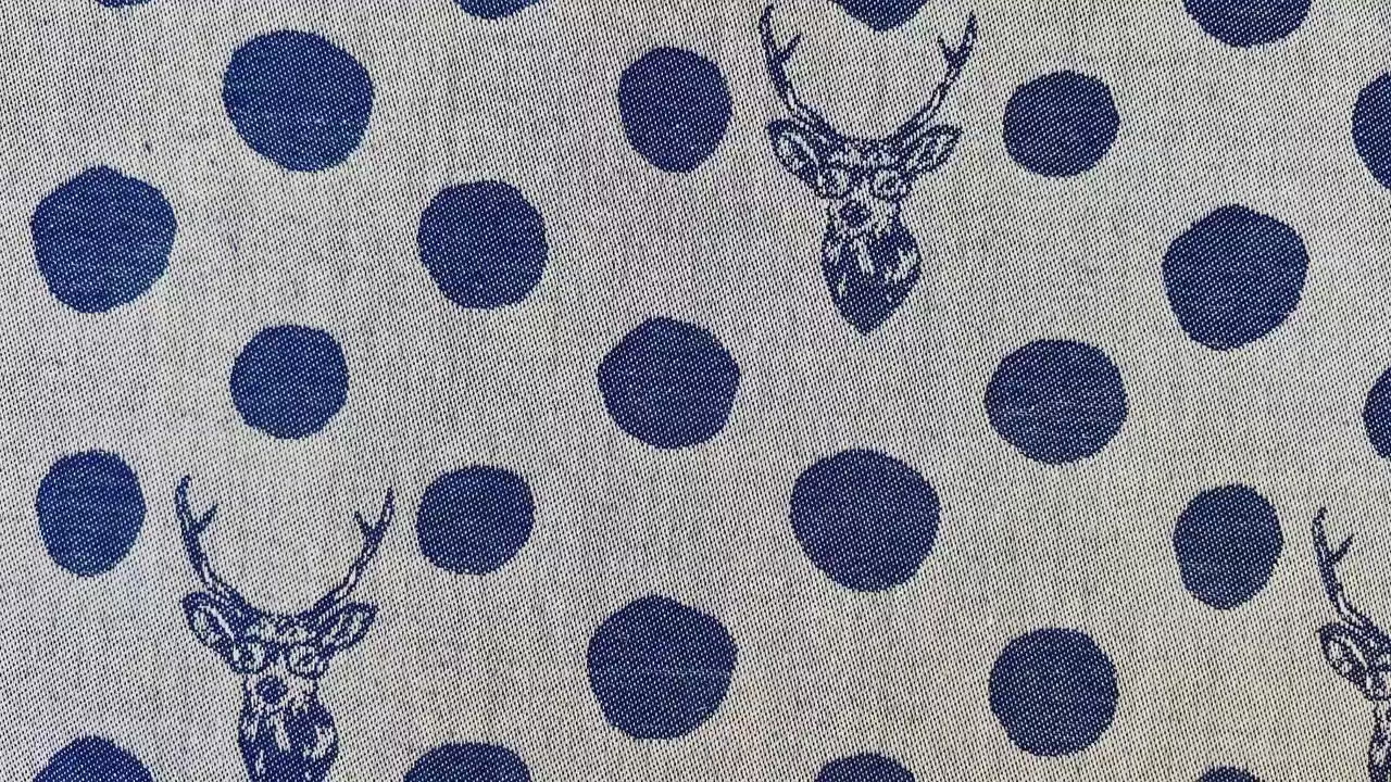 Buck - Buck Fabric - Kokka - Japanese Fabric - Jacquard - Reversible - White - Blue - Cotton Fabric - EKX-97070