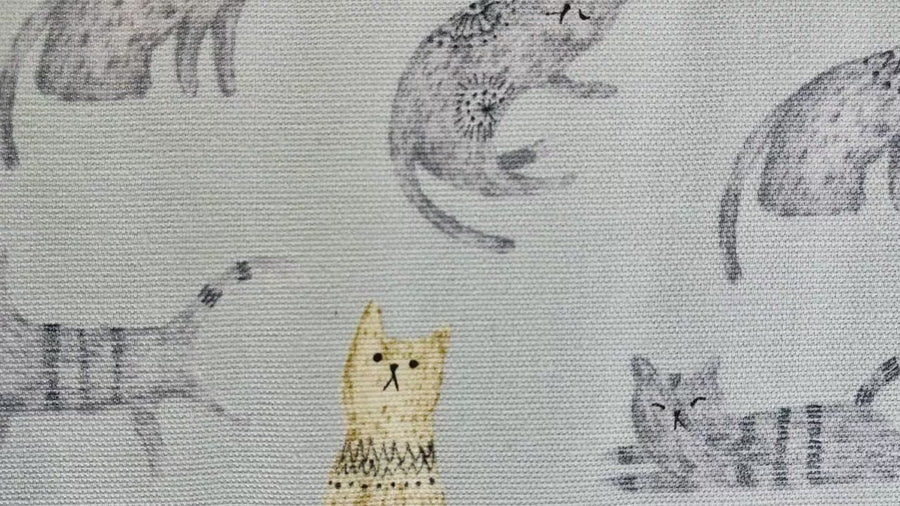 Cat - Cat Fabric - Japanese Fabric - Cotton Oxford Fabric - H-7096 - 1A