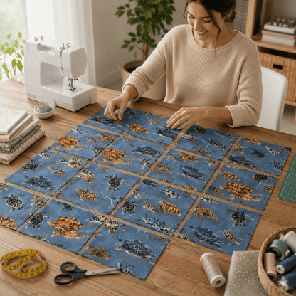 Sea Turtle - Japanese Fabric - Blue Twill Fabric