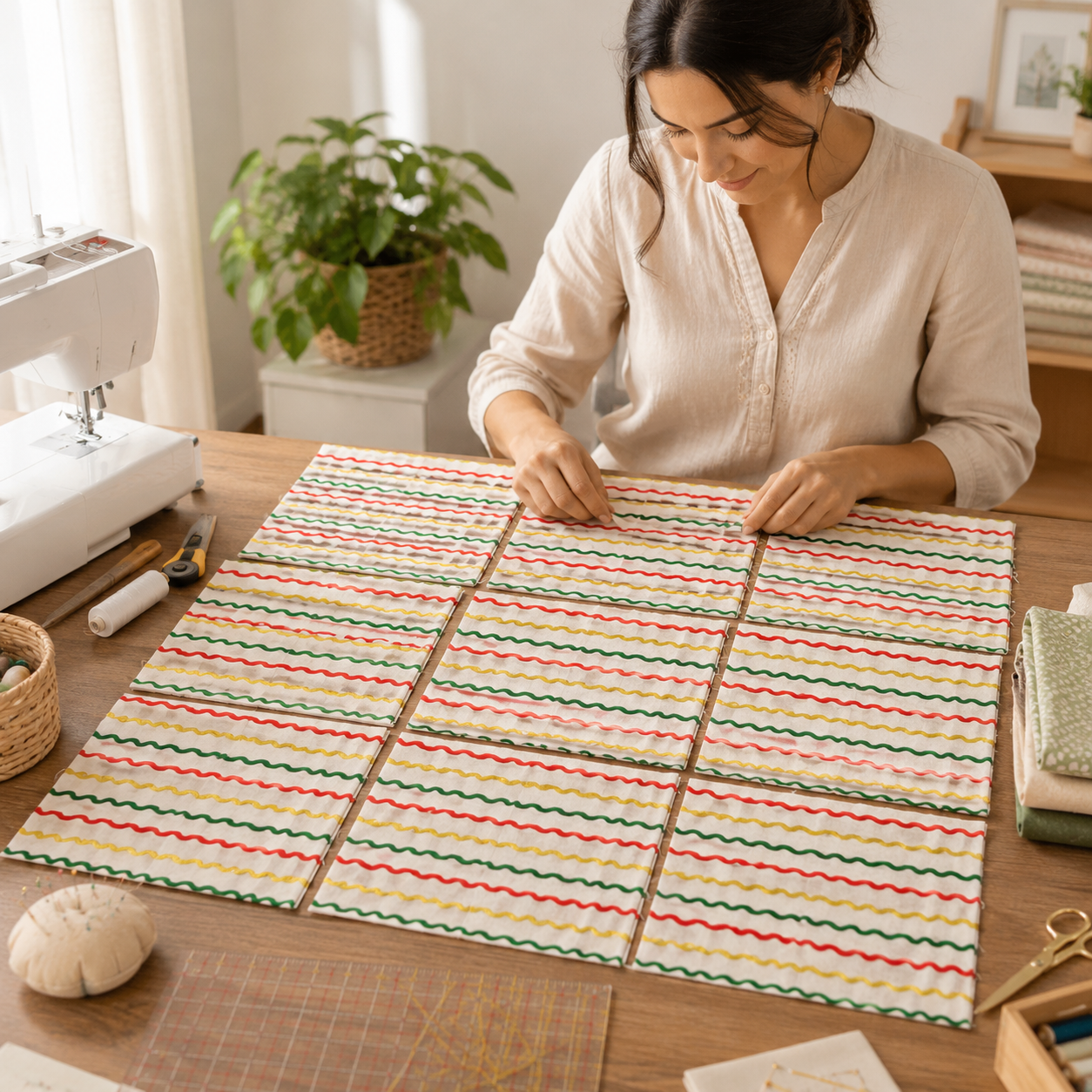 Ribbon Stripe Cream Metallic Holiday Classics Fabric by Rifle Paper Co. for Cotton + Steel