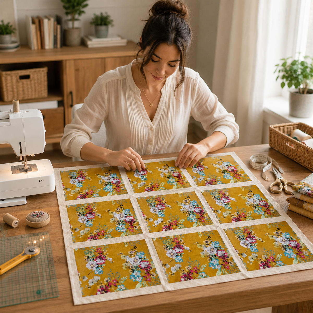 Floral Japanese Lawn Fabric- Hokkoh Fabric-Cotton Rayon-307-1800 - 4B