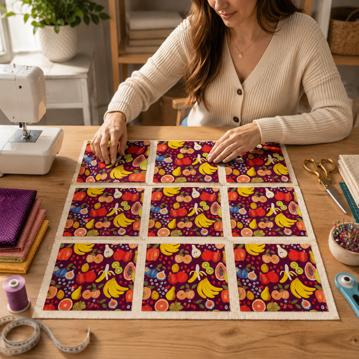 Orchard-Fruit Stand-Burgundy Fabric-Rifle Paper Co