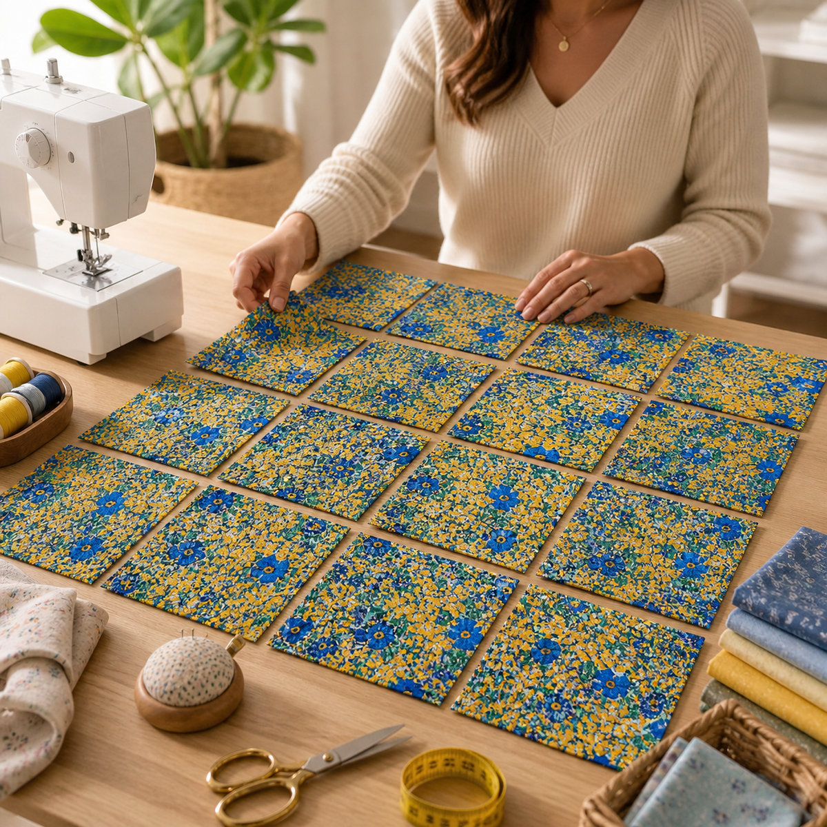 Gustav Klimt-Cobalt Gold Triangles-Robert Kaufman-Quilting Cotton Fabric
