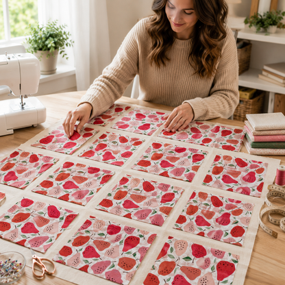 Under the Apple Tree-Quince Red Cotton Fabric-Loes van Oosten