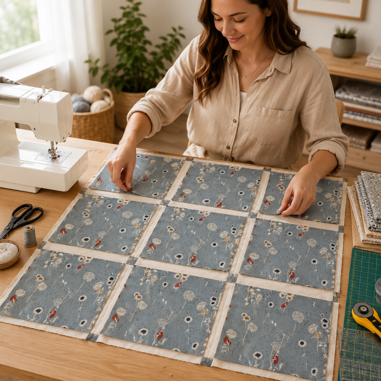 Summer Folk-Painted Meadow-Sky Blue Fabric-Lissie Teehee-Cotton + Steel