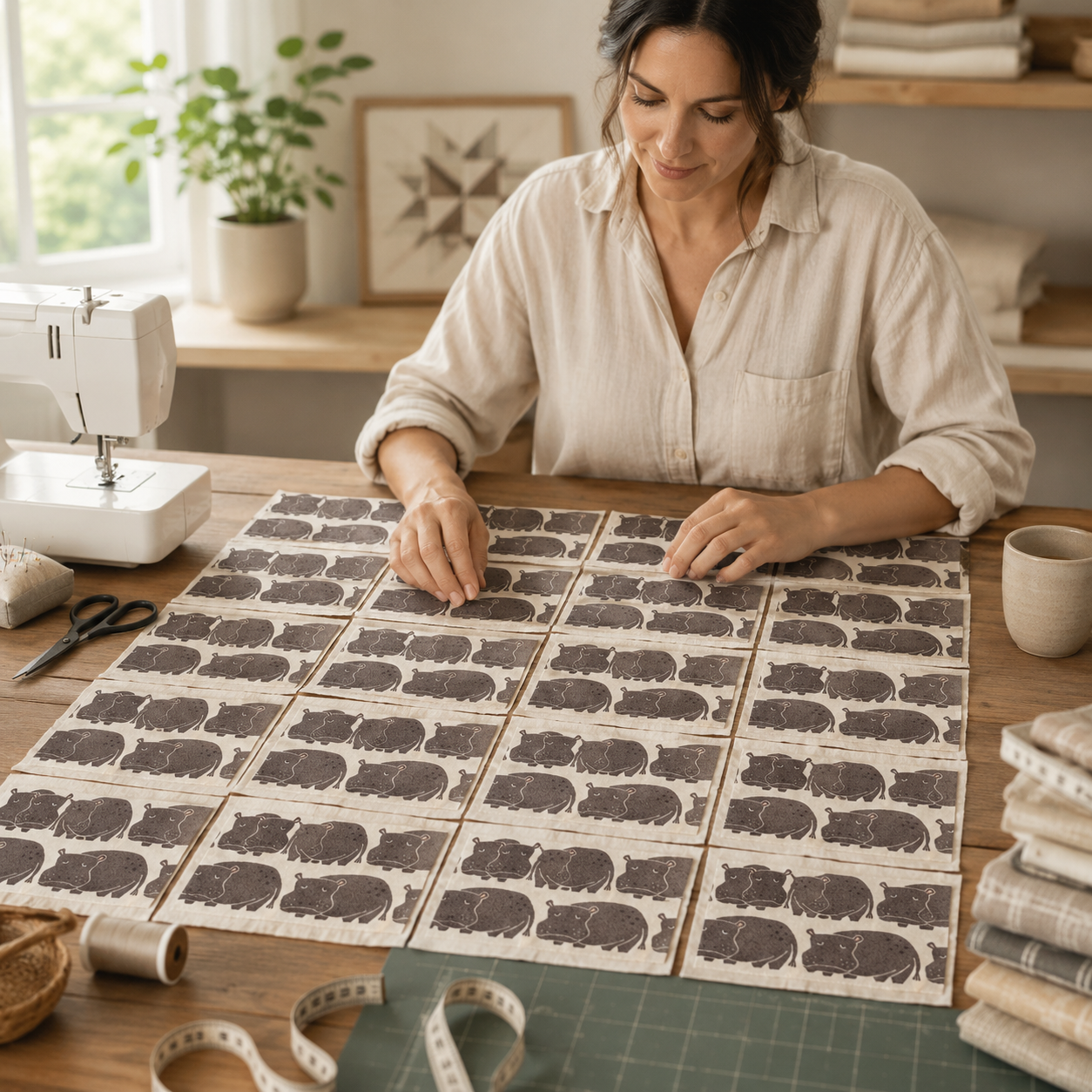 Rising Sun - Weary Hippo - Willow Fabric - Loes Van Oosten