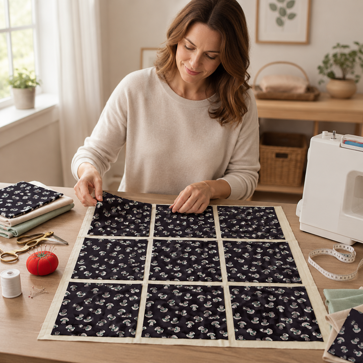 In The Woods -Mushroom-Eggplant Unbleached Fabric- Loes Van Oosten - Cotton + Steel - Quilting Cotton Fabric