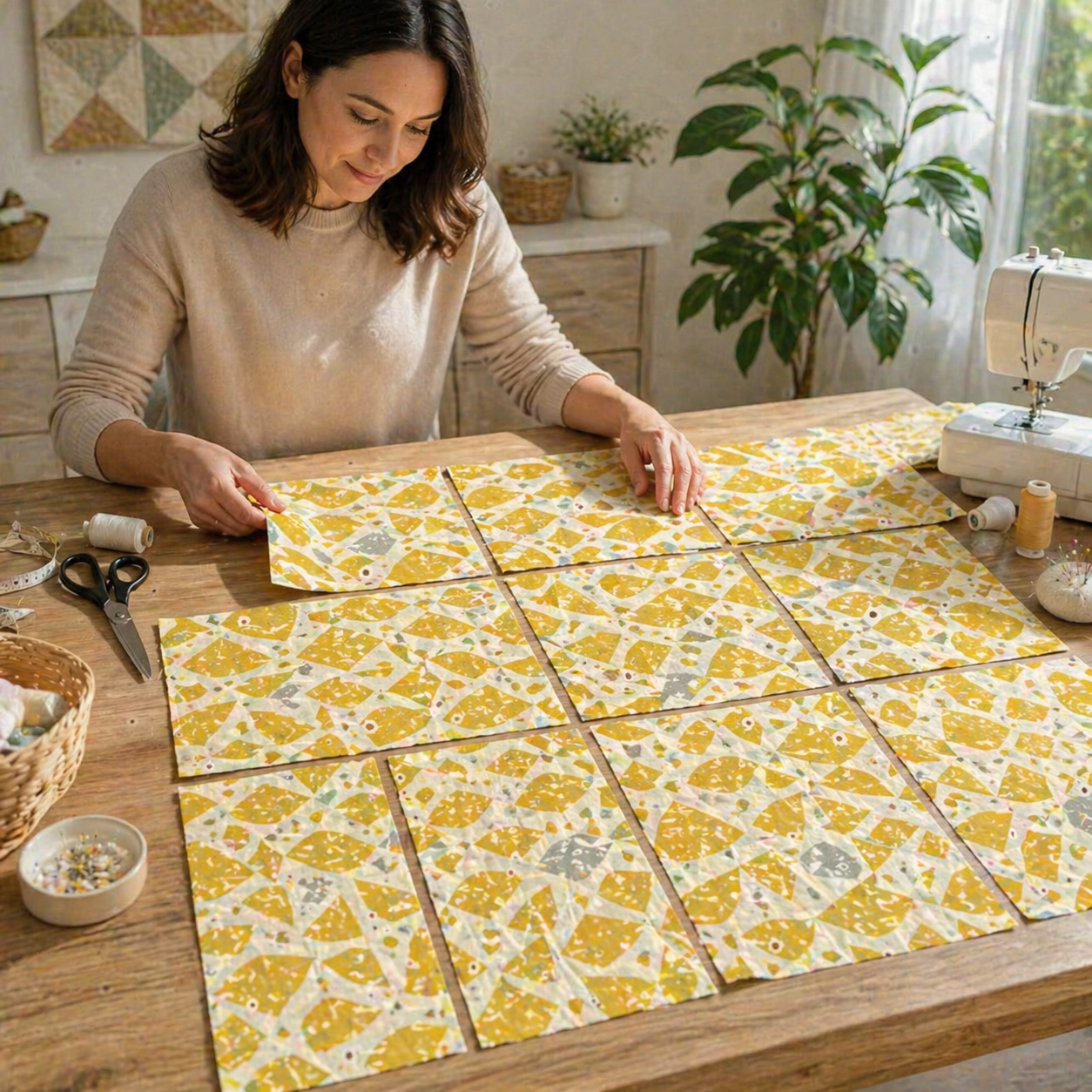 By the Seaside-Happy Fish-Yellow Unbleached Fabric-Loes Van Oosten-Cotton + Steel
