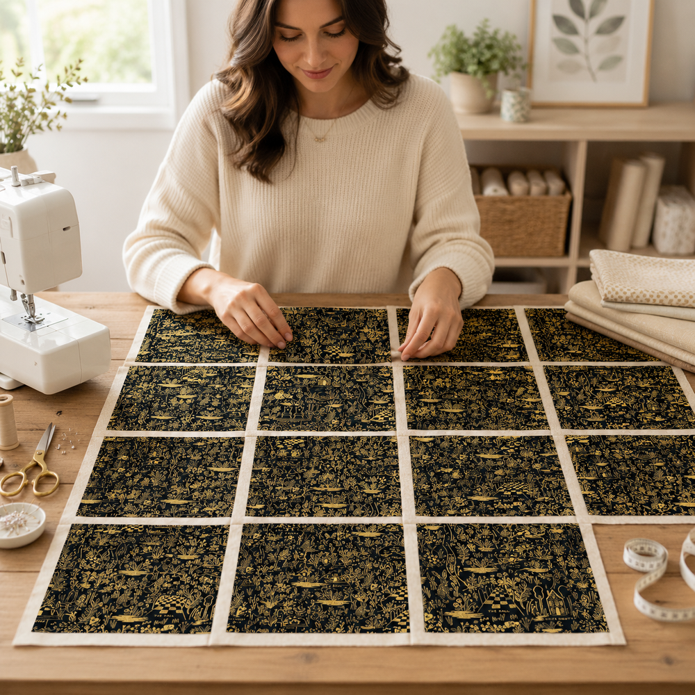 Wonderland-Rifle Paper Co-Magic Forest-Midnight Metallic-Cotton+ Steel-Quilting Cotton