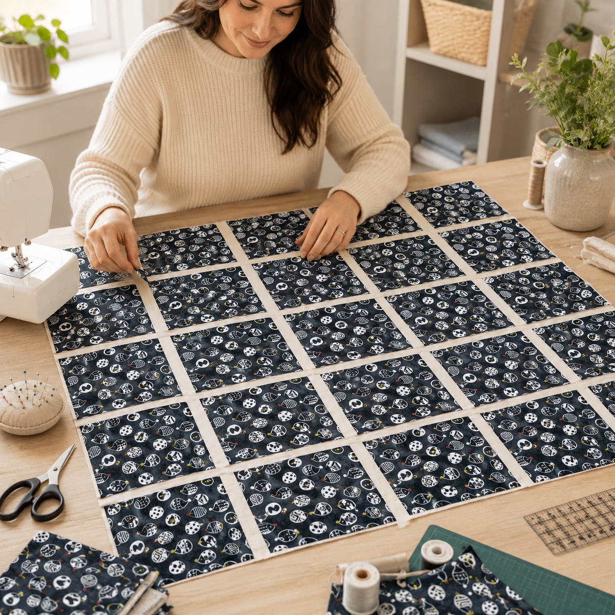 Cotton+Steel Neko No Yume – Nezume Porcupine Hedgehog Fabric – Charcoal Gray Quilting Cotton