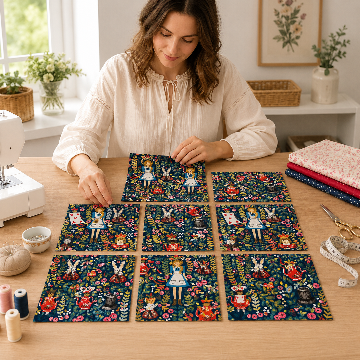 Rifle Paper Co-Alice in Wonderland Fabric-Metallic Navy Canvas-Cotton and Steel
