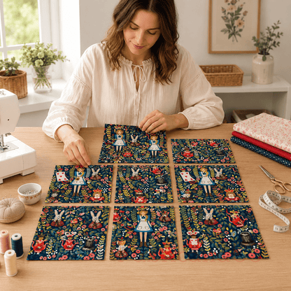 Rifle Paper Co-Alice in Wonderland Fabric-Metallic Navy Canvas-Cotton and Steel