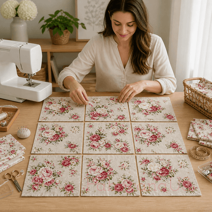 Country Floral Fabric – Nakamura Japanese Cotton Fabric – Rose Floral Print – Quilting & Sewing Fabric