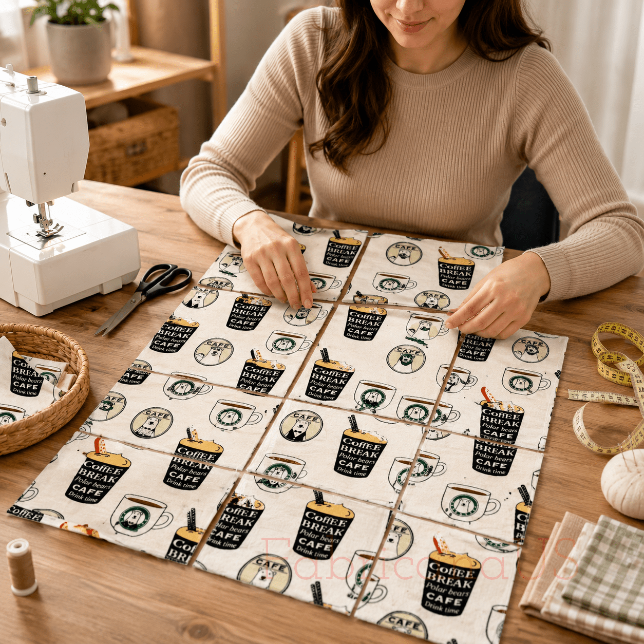 Kiyohara Polar Bear Coffee Japanese Cotton Twill Fabric