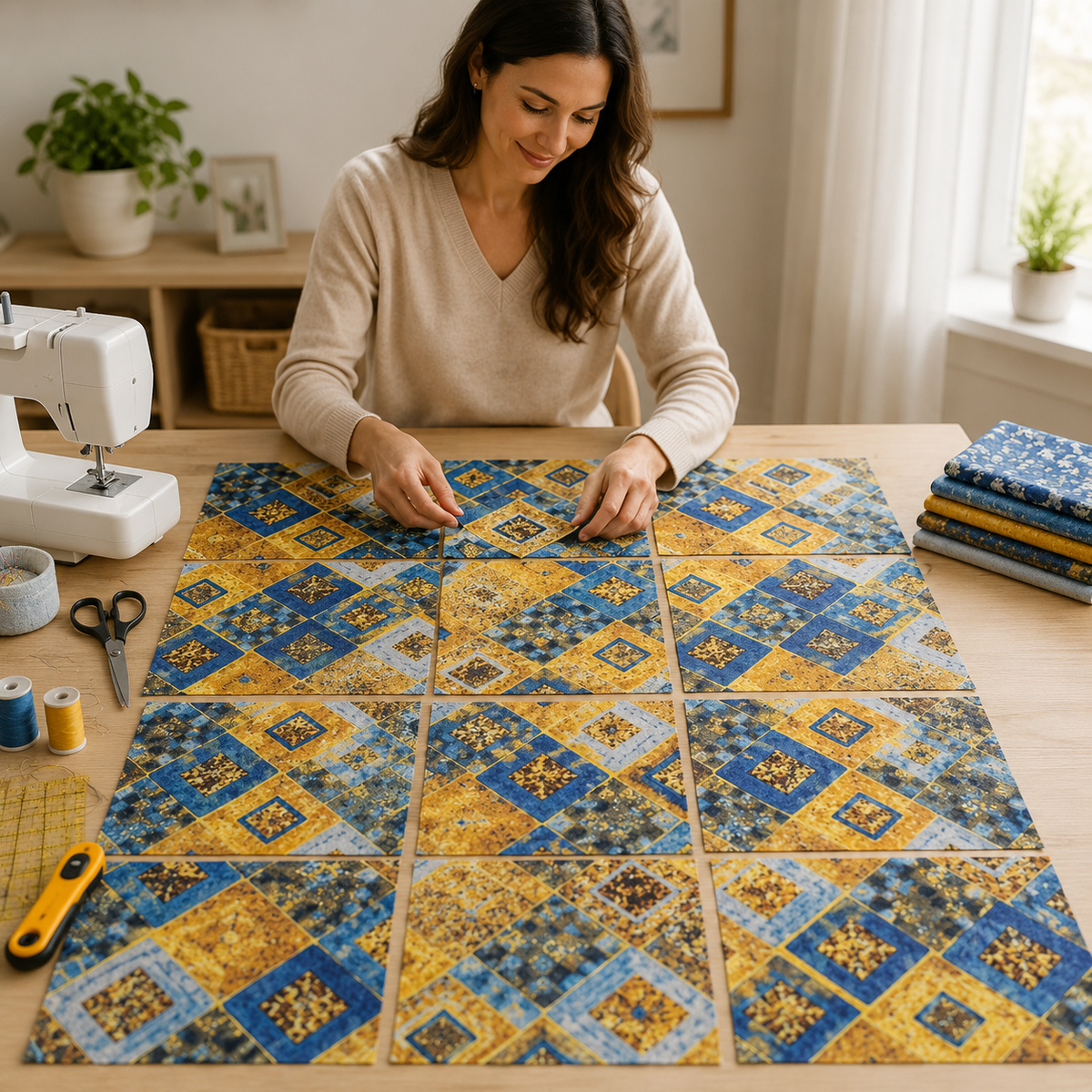 Gustav Klimt Diamonds Cobalt Quilting Cotton Fabric by Robert Kaufman