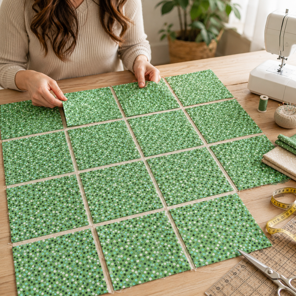 Waku Waku Christmas-Green Sequins Unbleached Fabric-Naocom-Cotton+ Steel