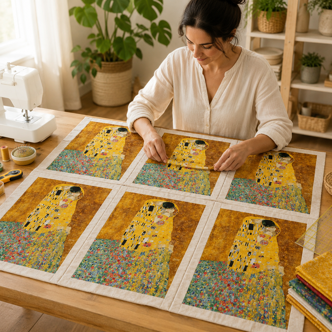 Gustav Klimt - The Kiss - Gold - Robert Kaufman - Quilting Cotton Panel