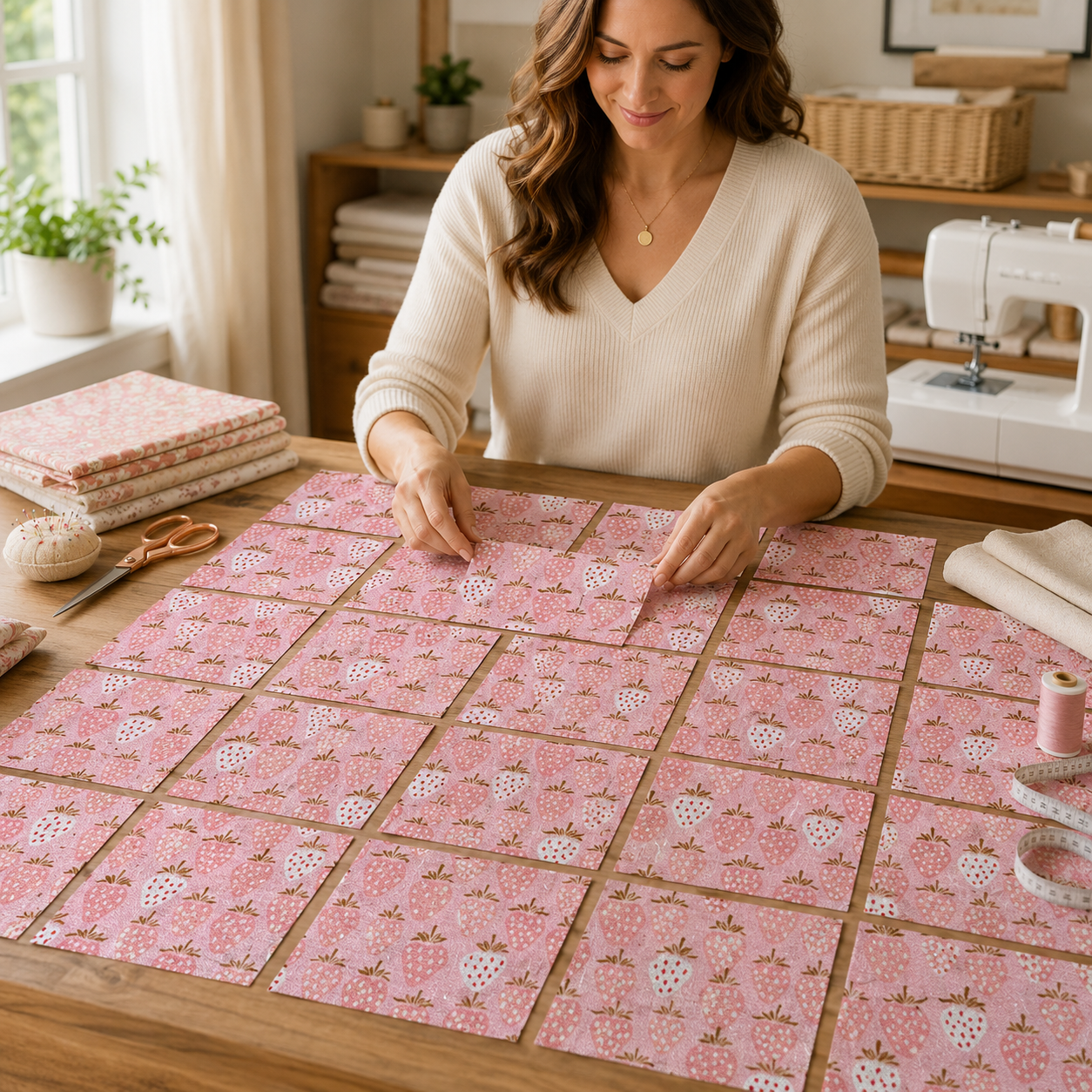Under the Apple Tree Queen of Berries Flush Pink Fabric by Loes van Oosten