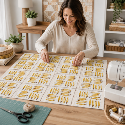 Loes Van Oosten In The Vegetable Garden Green Pea Golden Honey Quilting Cotton Fabric
