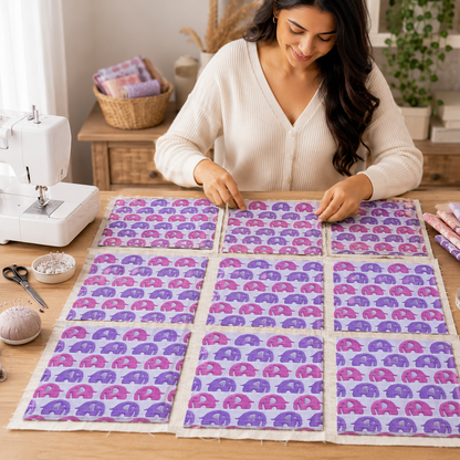 Japanese Cosmo Fabric- Gauze Cotton-Pink Elephants Jacquard Fabric.