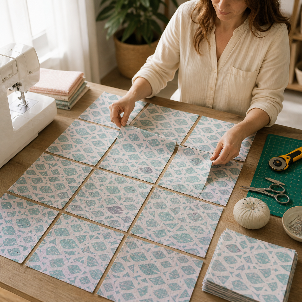 By the Seaside-Happy Fish-Aqua Unbleached Fabric-Loes Van Oosten-Cotton+Steel