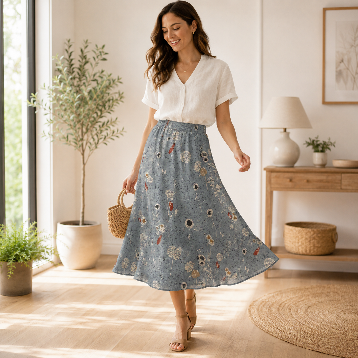 Summer Folk-Painted Meadow-Sky Blue Fabric-Lissie Teehee-Cotton + Steel