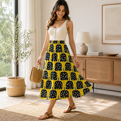 Kokka Japanese Lightweight Canvas Fabric – Black & Yellow Print – Premium Cotton Canvas – Made in Japan