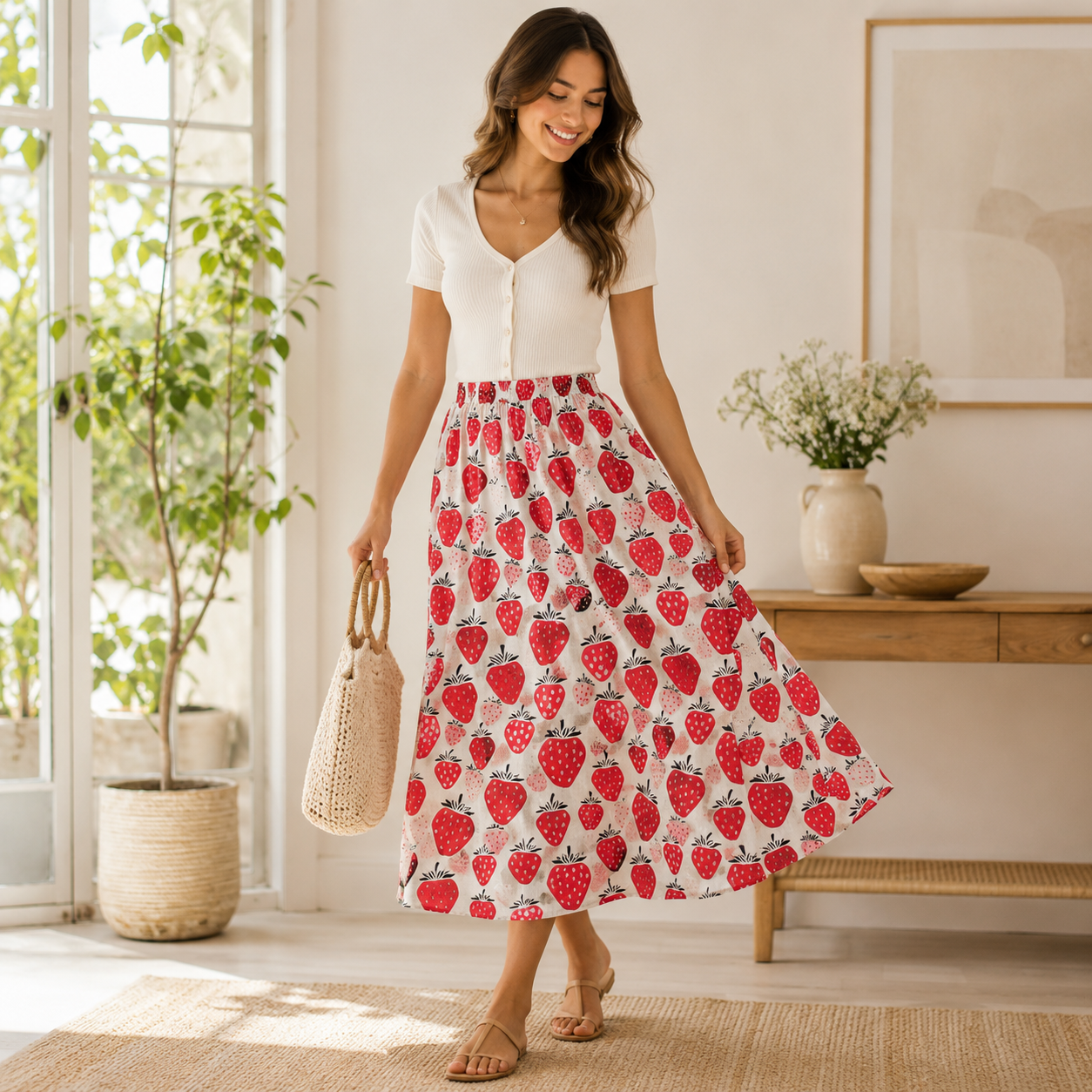 Under the Apple Tree Queen of Berries True Red Unbleached Canvas by Loes van Oosten