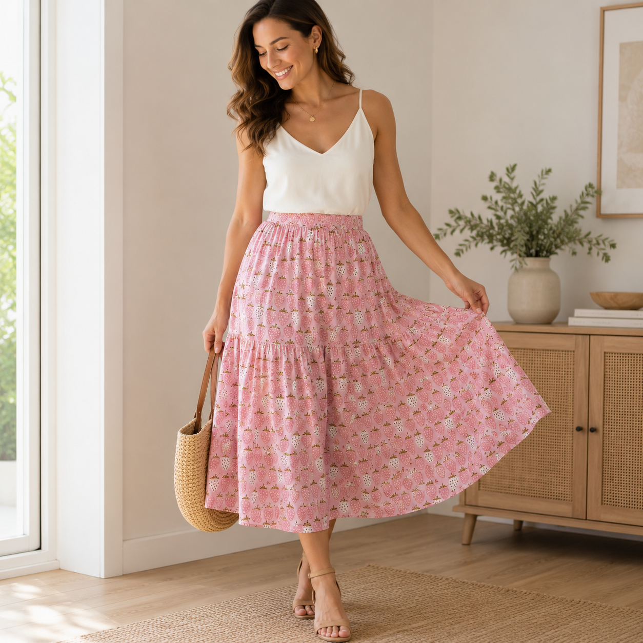Under the Apple Tree Queen of Berries Flush Pink Fabric by Loes van Oosten