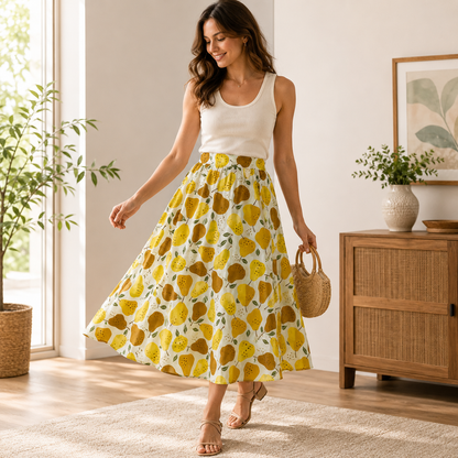 Under the Apple Tree-Quince Yellow Fabric-Loes Van Oosten-Cotton + Steel