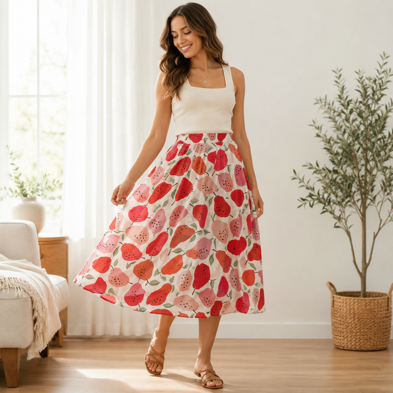 Under the Apple Tree-Quince Red Cotton Fabric-Loes van Oosten