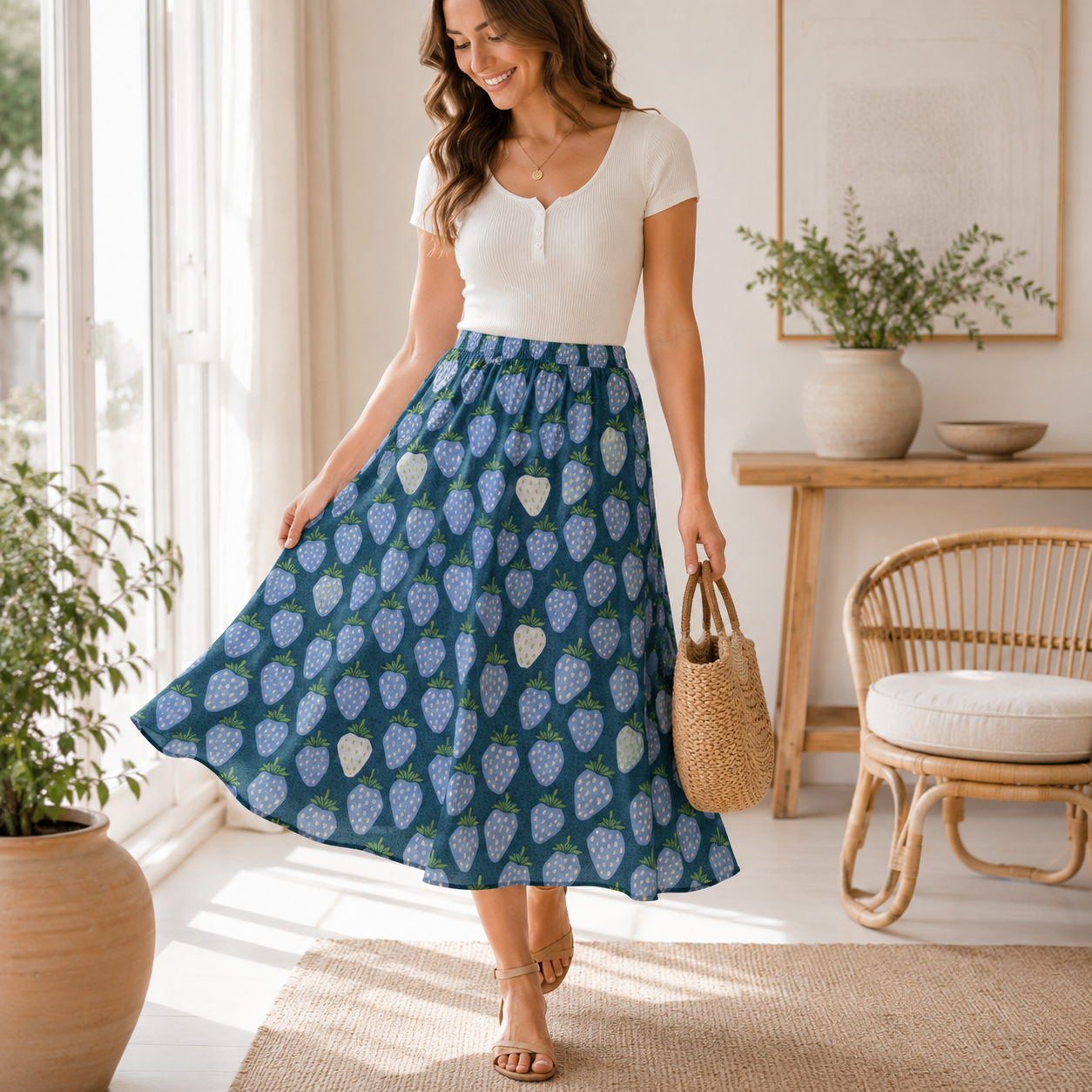 Under the Apple Tree – Queen of Berries – California Blue Fabric – Loes Van Oosten – Cotton + Steel
