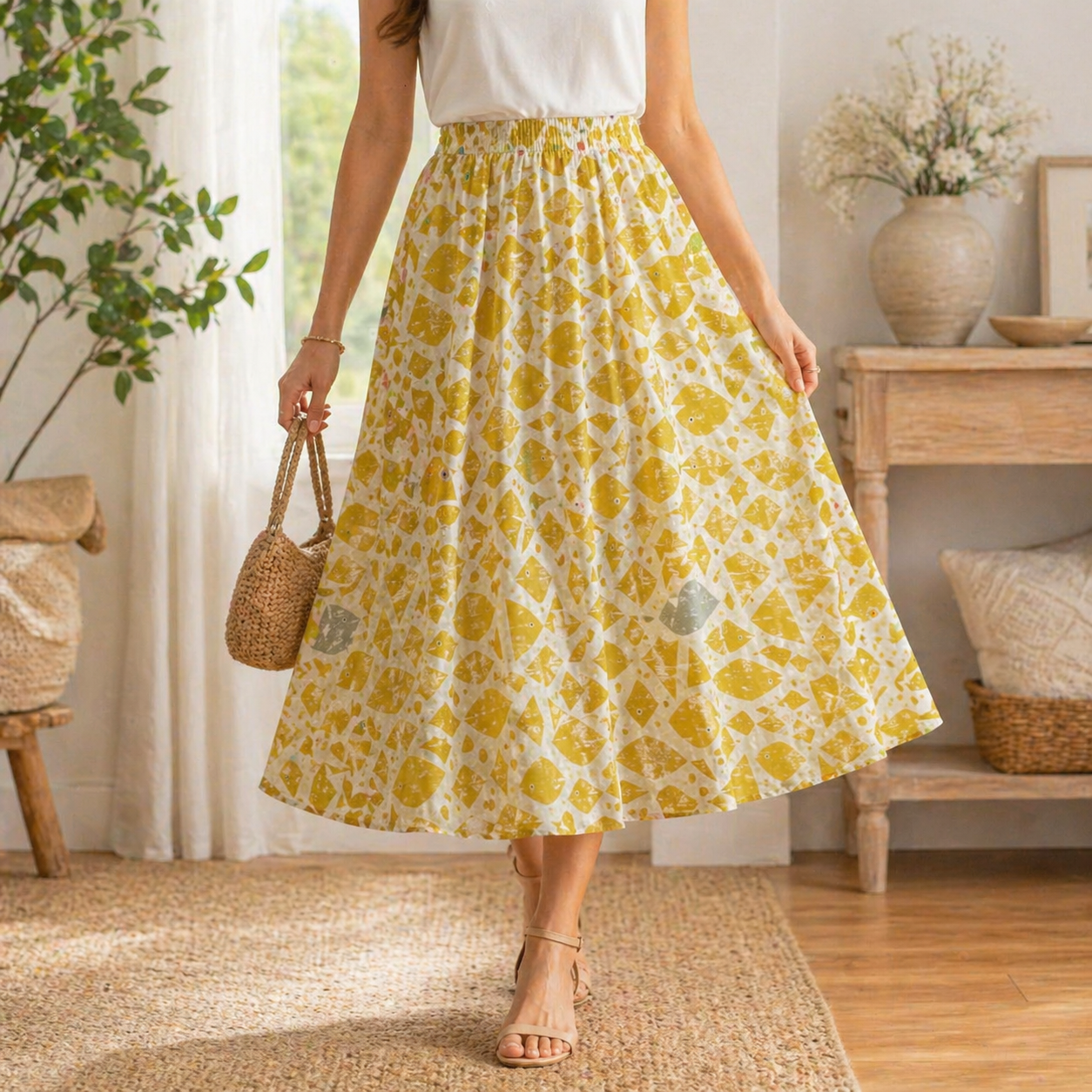 By the Seaside-Happy Fish-Yellow Unbleached Fabric-Loes Van Oosten-Cotton + Steel