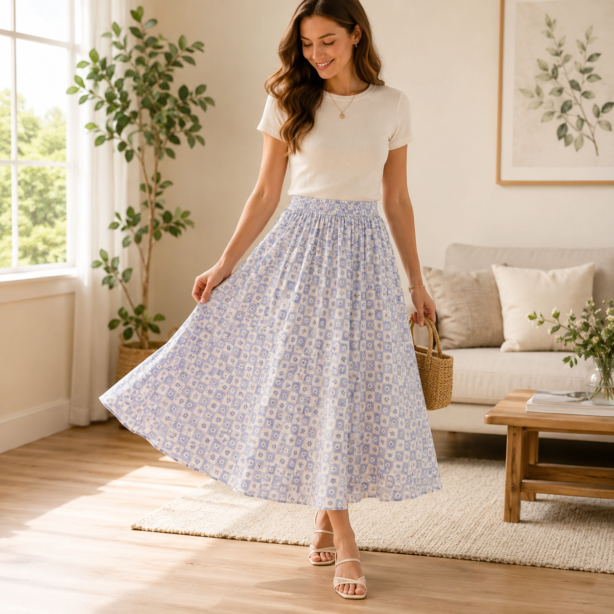 Rifle Paper Co. Daisy Gingham Blue Quilting Cotton Fabric – Easter Collection